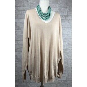 Sweet Lovely Beige V Neck Sweater Tunic 1X 2X Oversized Soft Knit
